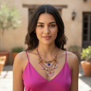 Colorful Beaded Necklace with Gold Accents